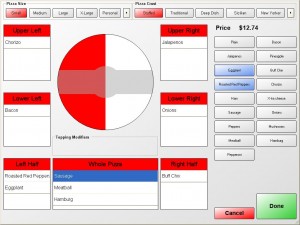 POS screen for ringing up pizzas